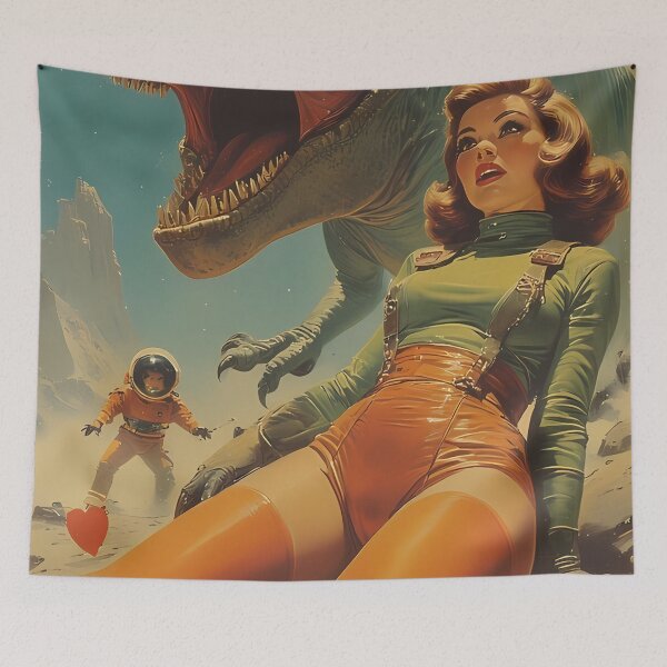 Item preview, The Astronaut Woman and the Retro Space Dinosaur designed and sold by she-devil-shirt.