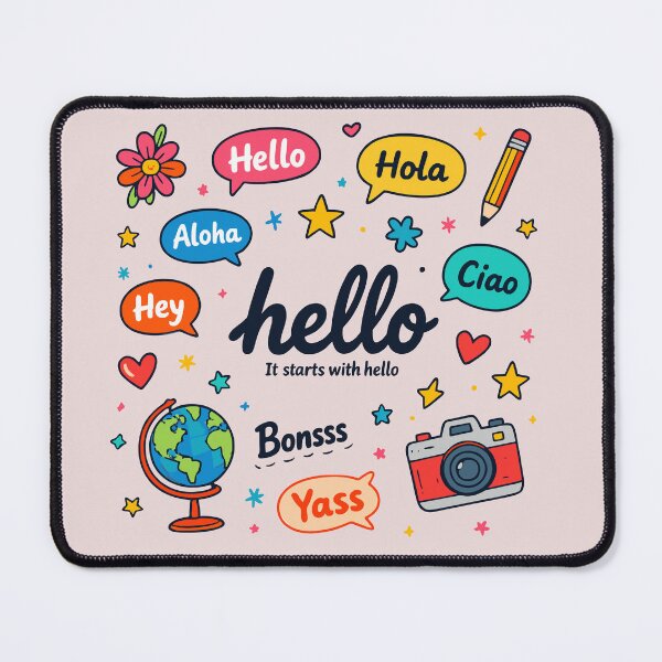 Item preview, Hello Greeting Doodle – Playful Multilingual Speech Bubble Sticker & Cute Cartoon Design designed and sold by FOFANOS28.