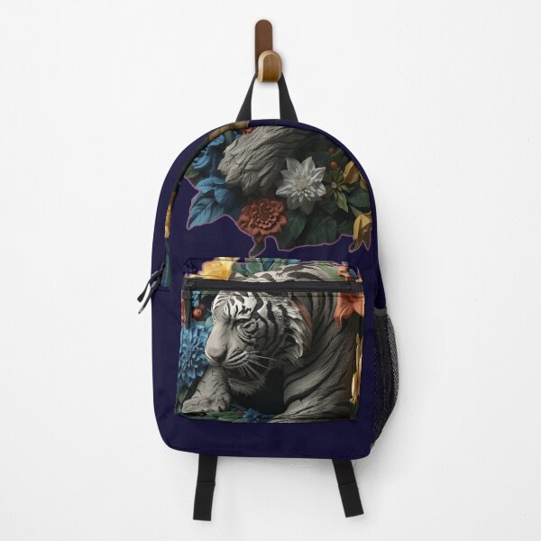 Item preview, White 3D Tiger – Majestic Wildlife with Pastel Leaves designed and sold by Naturalite19.