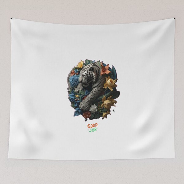 Item preview, White 3D Tiger – Majestic Wildlife with Pastel Leaves designed and sold by Naturalite19.