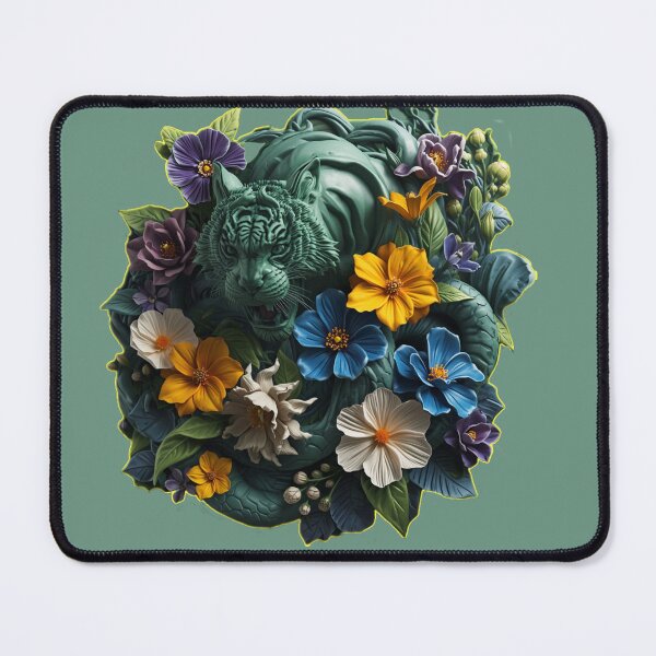 Item preview, Pastel Green 3D Tiger – Wild Floral Fantasy Art designed and sold by Naturalite19.