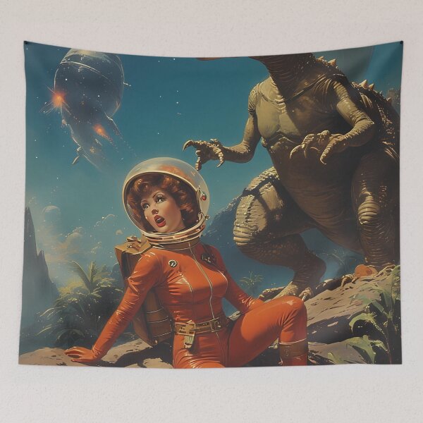 Item preview, The Astronaut Woman and the Retro Space Dinosaur designed and sold by she-devil-shirt.