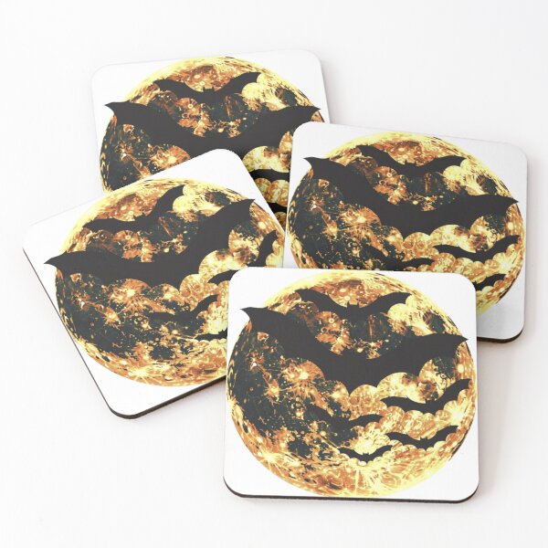 Item preview, "Golden Full Moon with Flying Bats – Halloween Night" designed and sold by AlexLineArt.