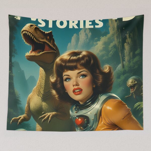 Item preview, The cosmic woman with the dinosaur from the distant planet designed and sold by she-devil-shirt.