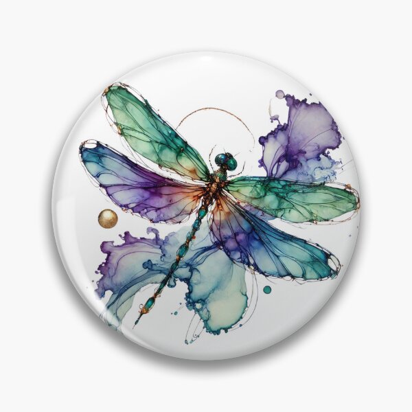 Artikelvorschau, Aquarell Libellenspritzer – Abstrakte Tusche-Insektenkunst mit goldenen Details entworfen und verkauft von asudesign.
