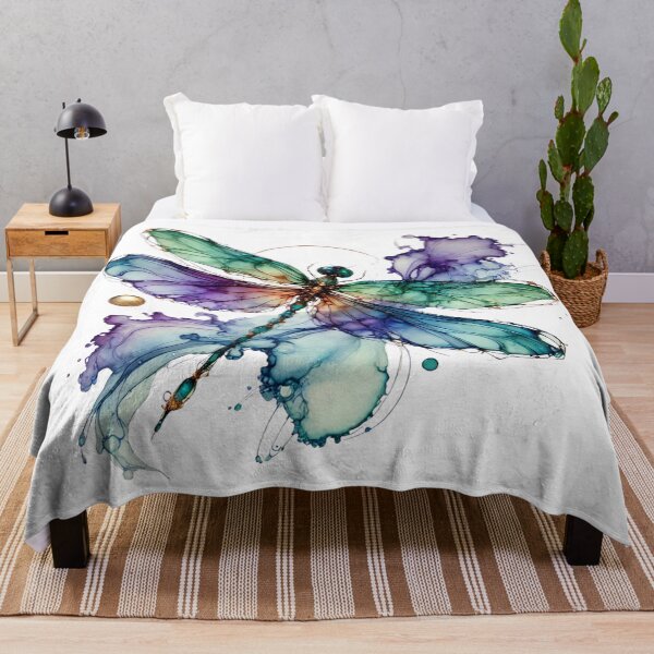 Item preview, Watercolor Dragonfly Splash – Abstract Ink Insect Art with Gold Details designed and sold by asudesign.