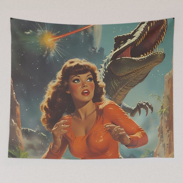 Item preview, The Cosmic Woman and the Retro Dinosaur from the Distant Planet designed and sold by she-devil-shirt.