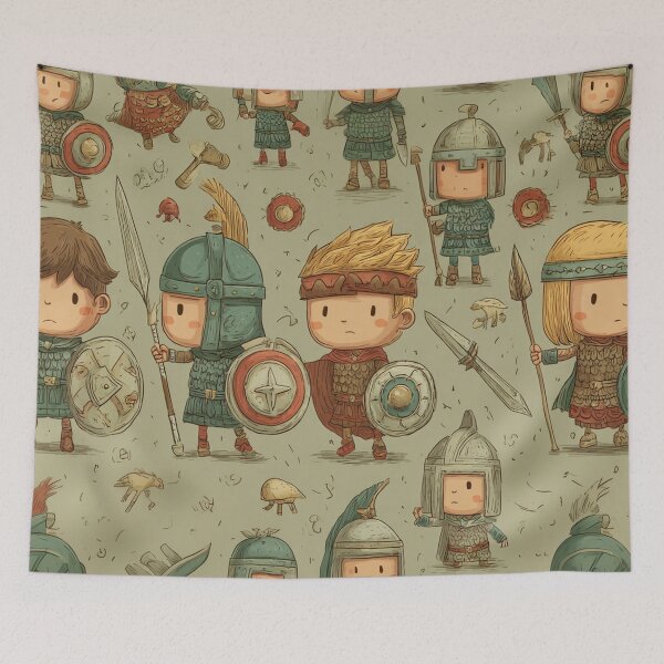 Item preview, Adorable Ancient Warriors – Cartoon Roman Gladiator Repeat Pattern designed and sold by Whimsy-Grove.