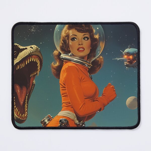 Item preview, Dinosaur attack on the planet of retro astronauts designed and sold by she-devil-shirt.