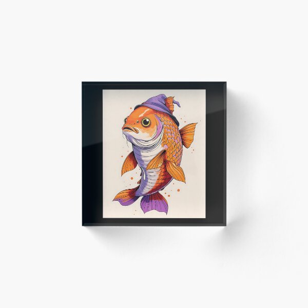 Item preview, Spooky Goldfish with Witch Hat , color background  designed and sold by DariaCraft.