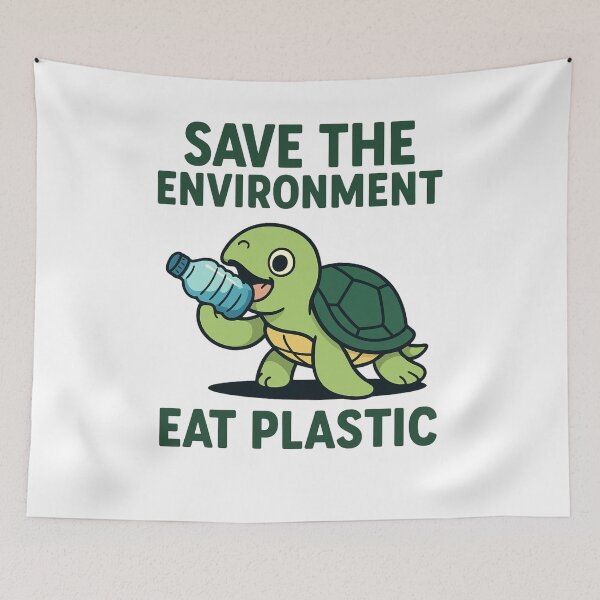 Item preview, Save the Environment Eat Plastic – Funny Turtle Dark Humor Design designed and sold by SlomianyPisarz.