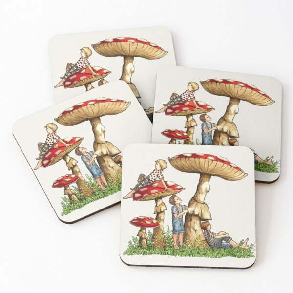 Item preview, Kids Playing Around TOADSTOOLS, Drawing, Fantasy Art, Childhood designed and sold by JoyfulWhimsy.