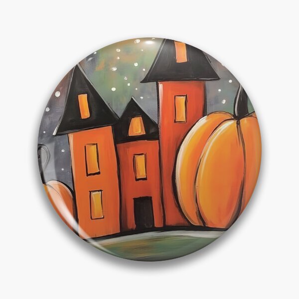 Item preview, Discover Towering Halloween Houses and Cheerful Pumpkins Beneath a Starry Moon designed and sold by OlfactoART Studio.