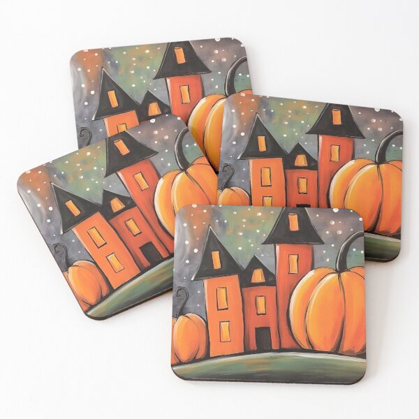 Item preview, Discover Towering Halloween Houses and Cheerful Pumpkins Beneath a Starry Moon designed and sold by OlfactoART Studio.