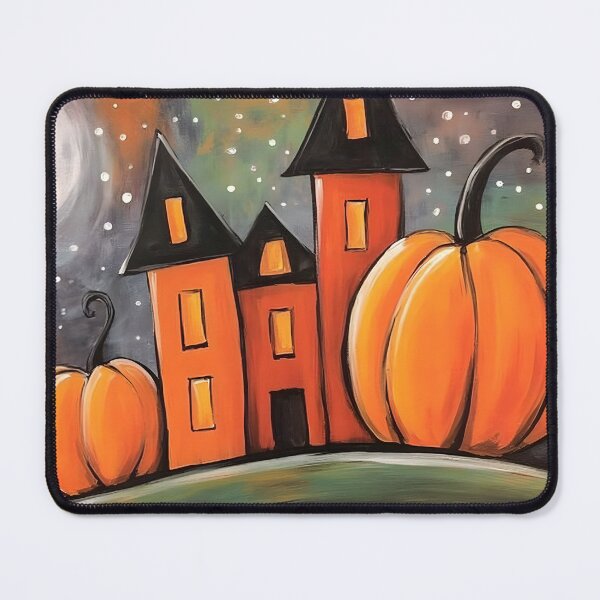 Item preview, Discover Towering Halloween Houses and Cheerful Pumpkins Beneath a Starry Moon designed and sold by OlfactoART Studio.