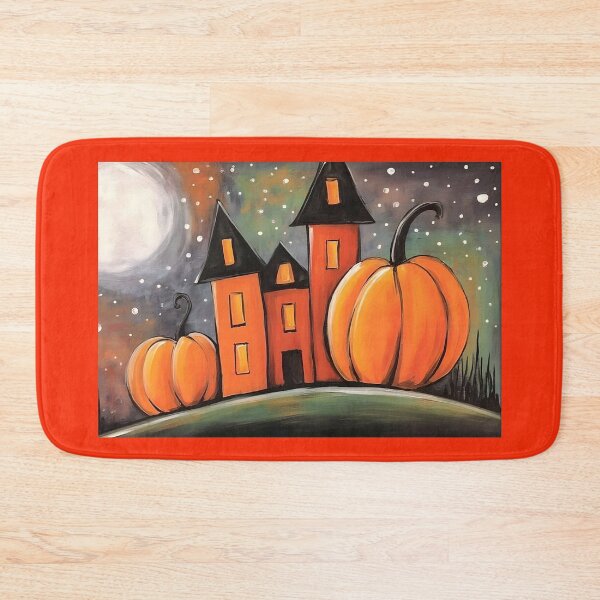 Item preview, Discover Towering Halloween Houses and Cheerful Pumpkins Beneath a Starry Moon designed and sold by OlfactoART Studio.