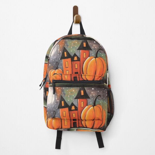 Item preview, Discover Towering Halloween Houses and Cheerful Pumpkins Beneath a Starry Moon designed and sold by OlfactoART Studio.