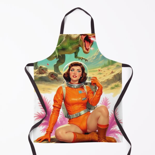 Artikelvorschau, Kopie von Astronauten Frau begegnet den Retro Weltraum Dinosaurier entworfen und verkauft von she-devil-shirt.