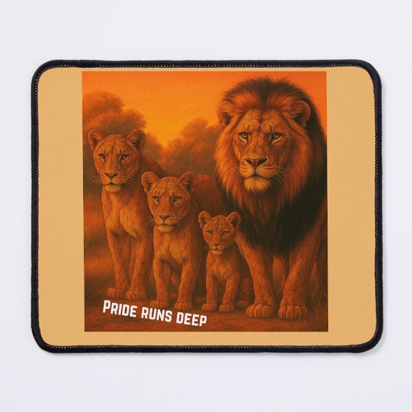 Item preview, “Pride Runs Deep – Geometric Sunset Lion Family” designed and sold by GeoWild Designs.