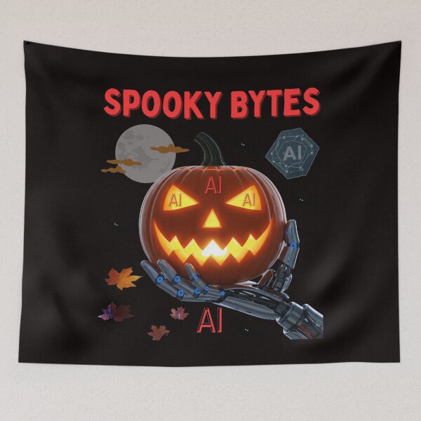 Item preview, Spooky Bytes AI Pumpkin Shirt  Futuristic Cyber Halloween Tee designed and sold by MojNetSerwis WWK.