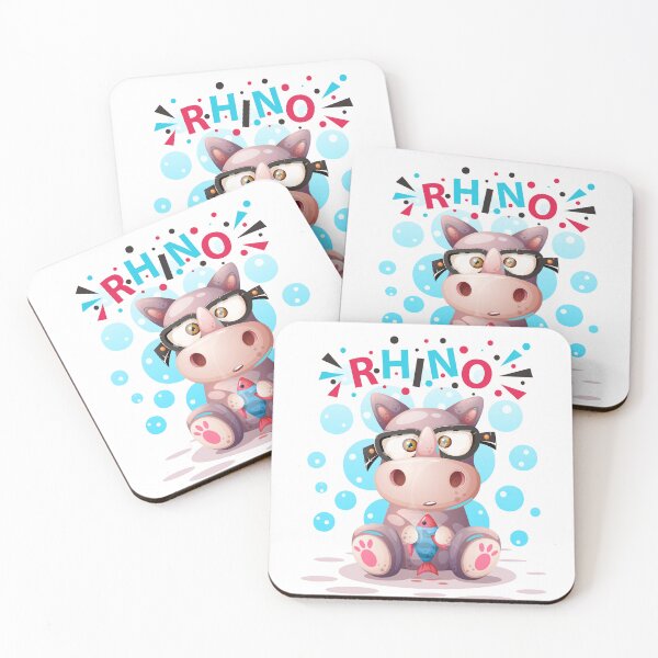 Item preview, A cartoonish rhinoceros, wearing glasses and holding a fish, is depicted in a vibrant, bubbly style. designed and sold by TakeOnline247.