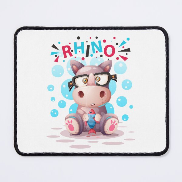 Item preview, A cartoonish rhinoceros, wearing glasses and holding a fish, is depicted in a vibrant, bubbly style. designed and sold by TakeOnline247.