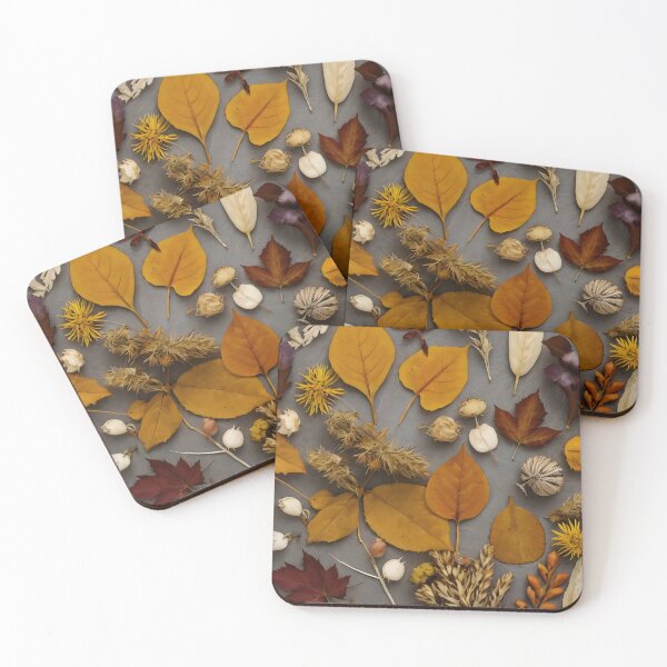 Item preview, Autumn Relics – Dried Leaves and Plants on Grey designed and sold by EmeraldeaArt.