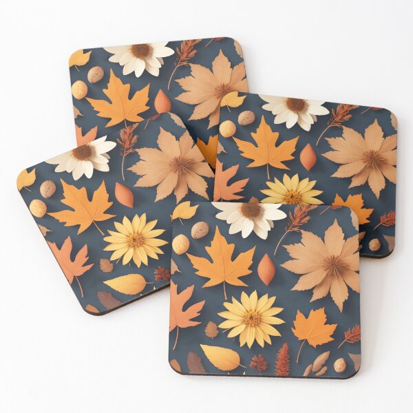 Item preview, Midnight Autumn – Leaves and Flowers on Deep Blue designed and sold by EmeraldeaArt.