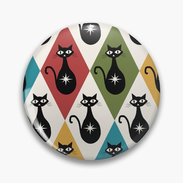 Item preview, Mid Century Atomic Cats on Retro Harlequin Diamonds Pattern  designed and sold by Yasminepatterns .