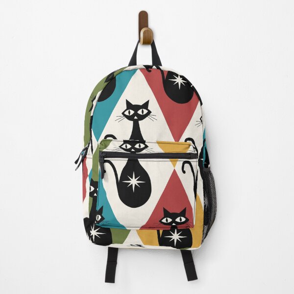 Item preview, Mid Century Atomic Cats on Retro Harlequin Diamonds Pattern  designed and sold by Yasminepatterns .