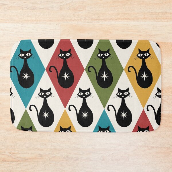 Item preview, Mid Century Atomic Cats on Retro Harlequin Diamonds Pattern  designed and sold by Yasminepatterns .