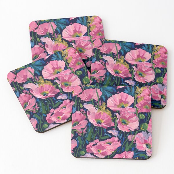 Item preview, Preppy poppies on navy blue gouache painting designed and sold by SophieClimaArt.