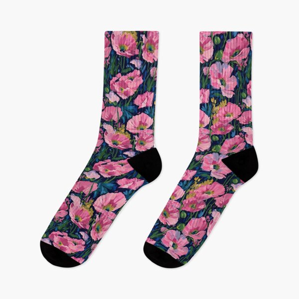 Item preview, Preppy poppies on navy blue gouache painting designed and sold by SophieClimaArt.