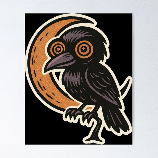 Item preview, Retro 1960s Halloween Horror Comic Art- Hypnotic Crow on the Moon designed and sold by JacobKAurumhead.