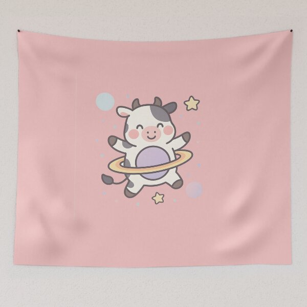 Item preview, Saturnita Cow – Cute Cartoon Space Cow with Saturn Rings Sticker designed and sold by KawaiiOrbit.