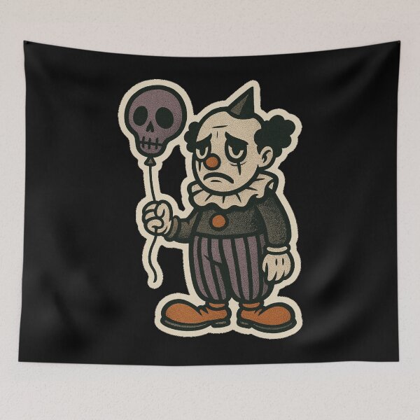Item preview, Retro 1960s Halloween Horror Comic Art- Sad Clown with Skull Balloon designed and sold by JacobKAurumhead.