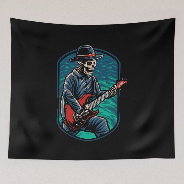 Item preview, Skeleton guitarist with rock metal hat designed and sold by Joncasmiart.