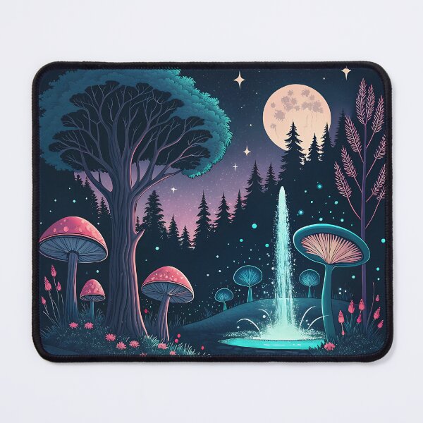Item preview, Magical Night Forest with Glowing Mushrooms and Full Moon designed and sold by TrendThreadsfor.