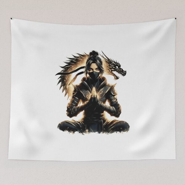 Item preview, Epic Spiritual Ninja  Warrior Design – Dragon Spirit Summoning Meditation Pose designed and sold by Lag-Threads.