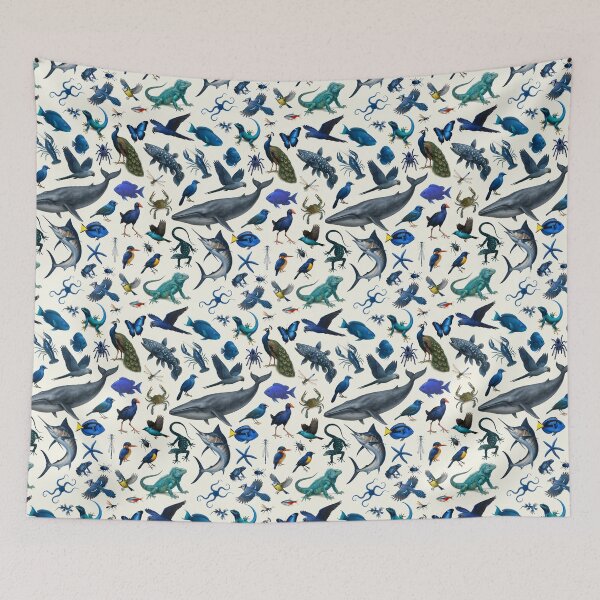 Item preview, Wild World in Blue Retro Illustration Wildlife Chart designed and sold by kakarikihill.
