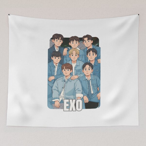 Item preview, EXO Name Cartoon Illustration Group Members Kpop Collage Design designed and sold by HELL0WBELLO.