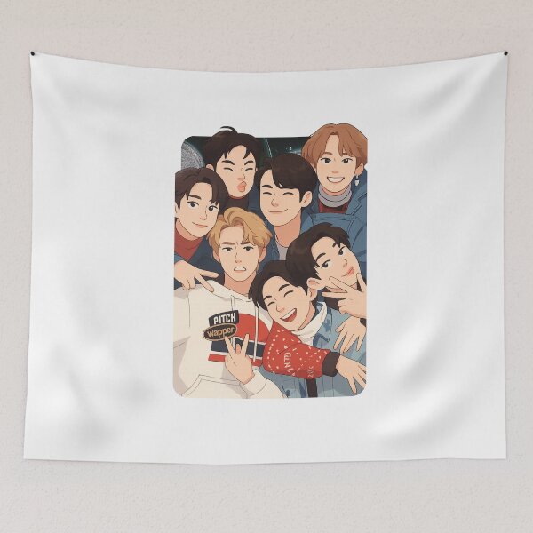 Item preview, GOT7 Cartoon Illustration Group Members Kpop Collage Design designed and sold by HELL0WBELLO.