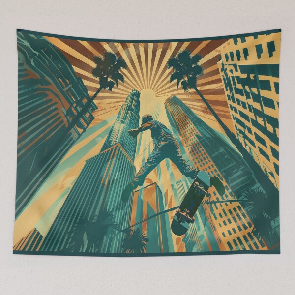 Item preview, Sunburst Kickflip Over Downtown designed and sold by ArgentoArt.