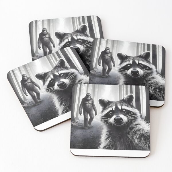 Item preview, Scared Raccoon Selfie With Sasquatch Bigfoot Funny Raccoon designed and sold by CallahanRe.