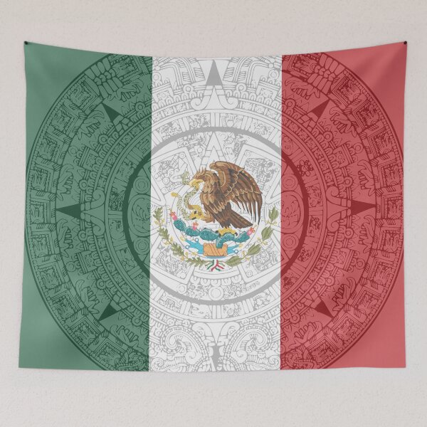 Item preview, Mexican Flag with Aztec Calendar Design designed and sold by ChidoVibes.