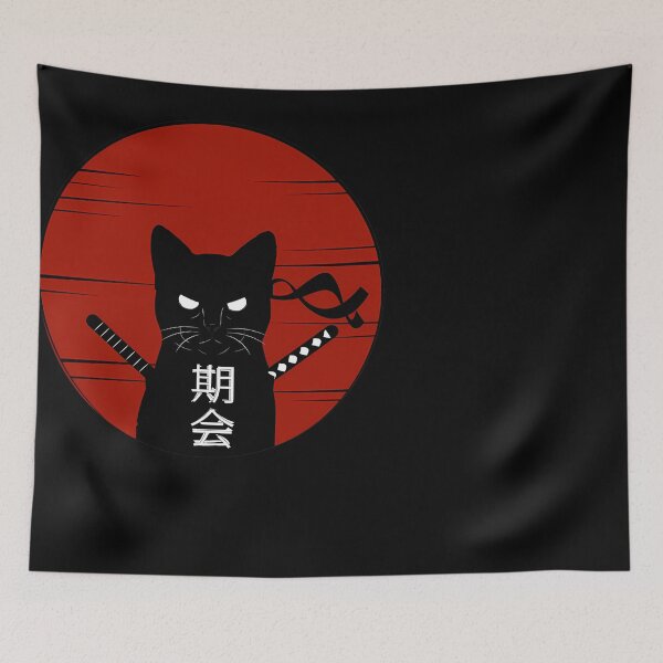 Aperçu de l'œuvre Chat Ninja Chat Samouraï Texte Japonais Chat Ninja créée et vendue par ShopArtAmiyaGi.