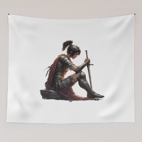Item preview, Spartan Warrior – Epic Spartan Woman Resting after a Victory Artwork designed and sold by Lag-Threads.