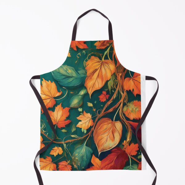 Item preview, TEXTURED TEAL and orange Fall season minimalist maple leaves, Green and burnt orange leaf painting, vintage autumn theme leaves designed and sold by navitalidesign.