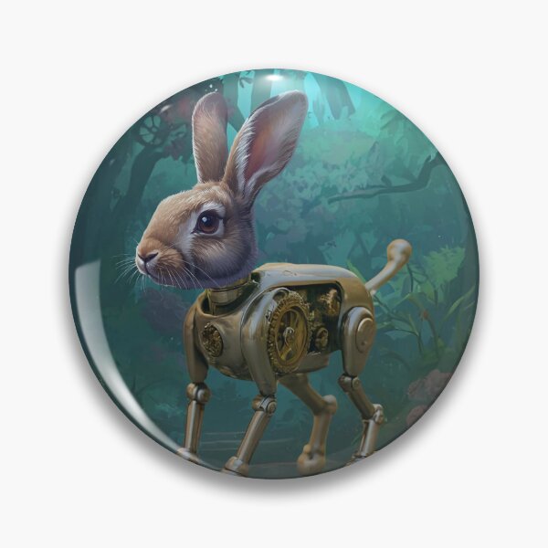 Item preview, Steampunk Cyborg Rabbit – Mechanical Hare in a Forest Backdrop designed and sold by WildPawPrint.