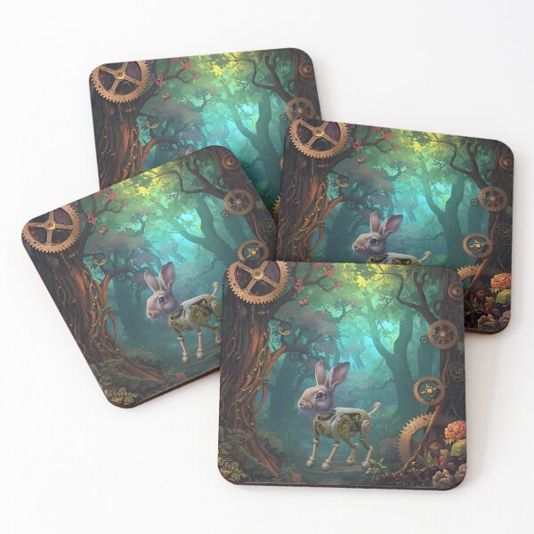 Item preview, Steampunk Cyborg Rabbit – Mechanical Hare in a Forest Backdrop designed and sold by WildPawPrint.
